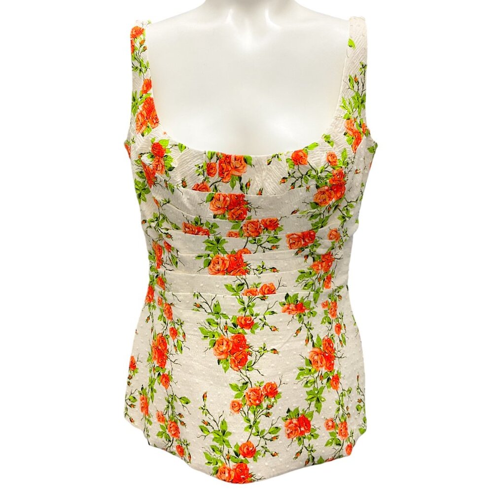 Emilia Wickstead White / Orange / Green Floral Sleeveless Top